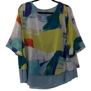 Modern Print Filmy Layered Blouse OS